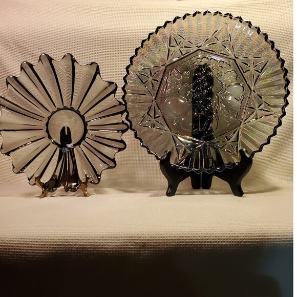 2 Pc Vintage Federal Glass Bowls Pioneer Smoke Carnival 11' n Celestial Smoke 9' - Picture 1 of 15